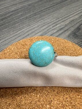 Turquoise Round Statement Ring - Handmade with Stainless Steel Band